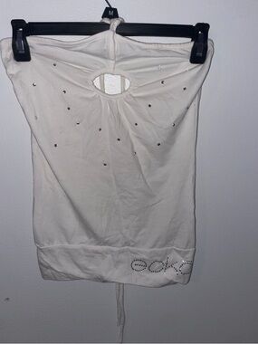 Vintage Eckored White Rhinestone Strapless Tube Top